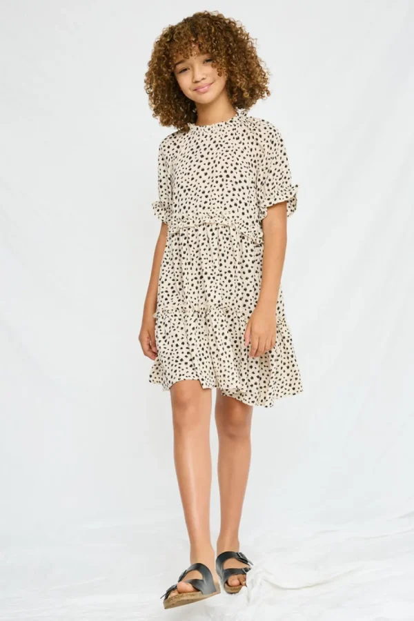 Abstract Dot Ruffle Tiered Dress