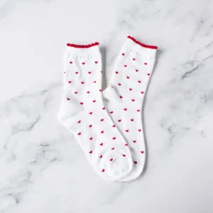 Always Lovely Heart Socks - White/Red