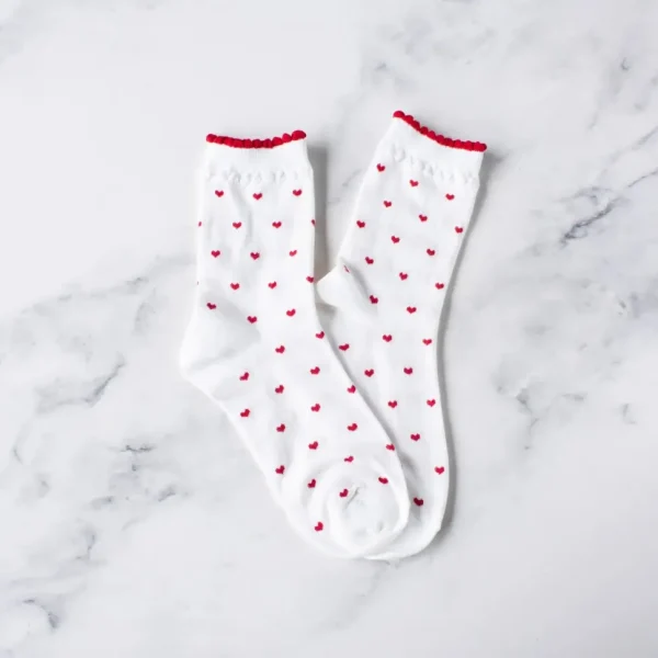 Always Lovely Heart Socks - White/Red