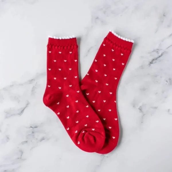 Always Lovely Heart Socks - Red/White