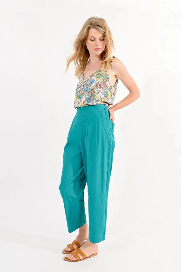 Ankle Length Wide Leg Pants - Green