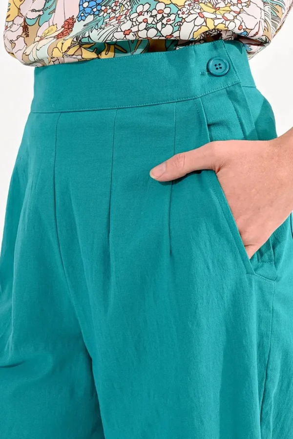 Ankle Length Wide Leg Pants - Green