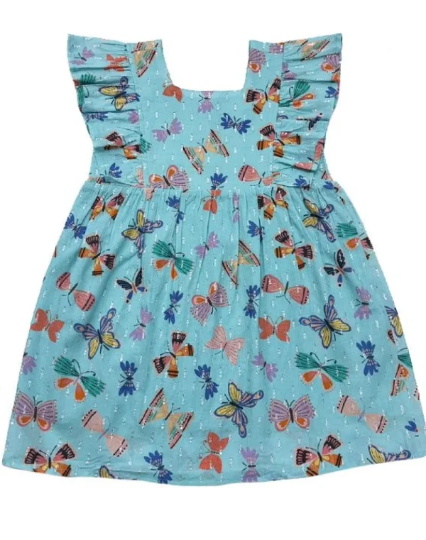 Aqua Butterfly Girls Ruffle Dress