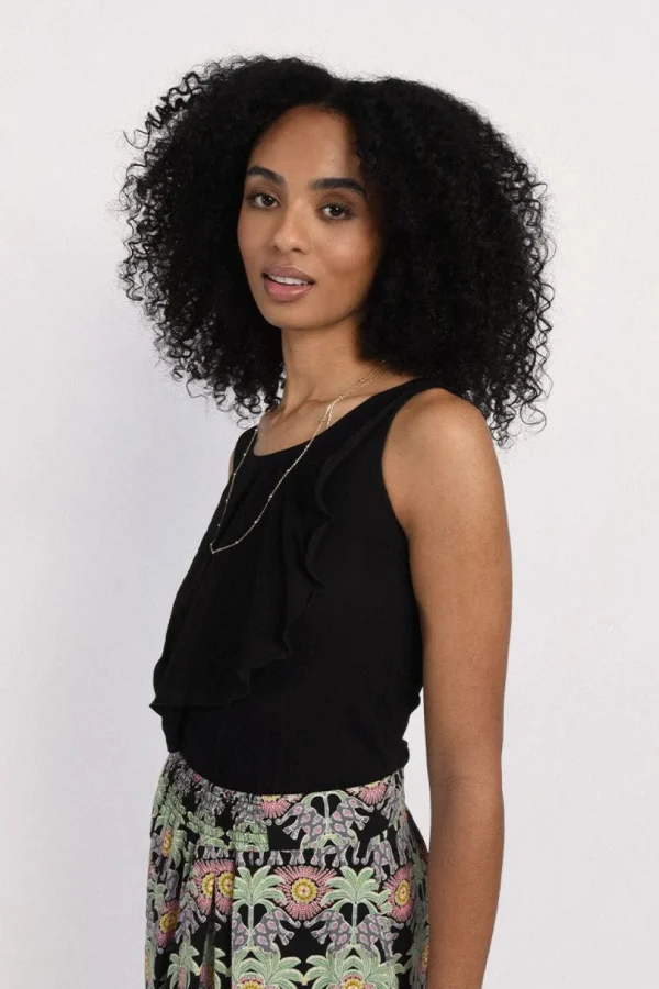 Asymmetric Overlay Tank Top - Black