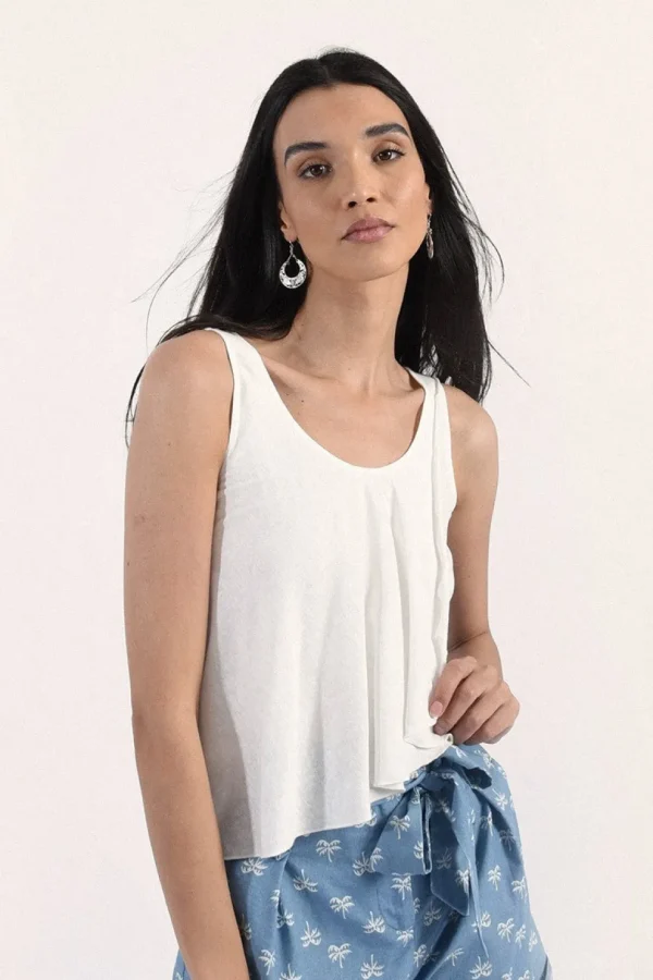 Asymmetric Overlay Tank Top - White