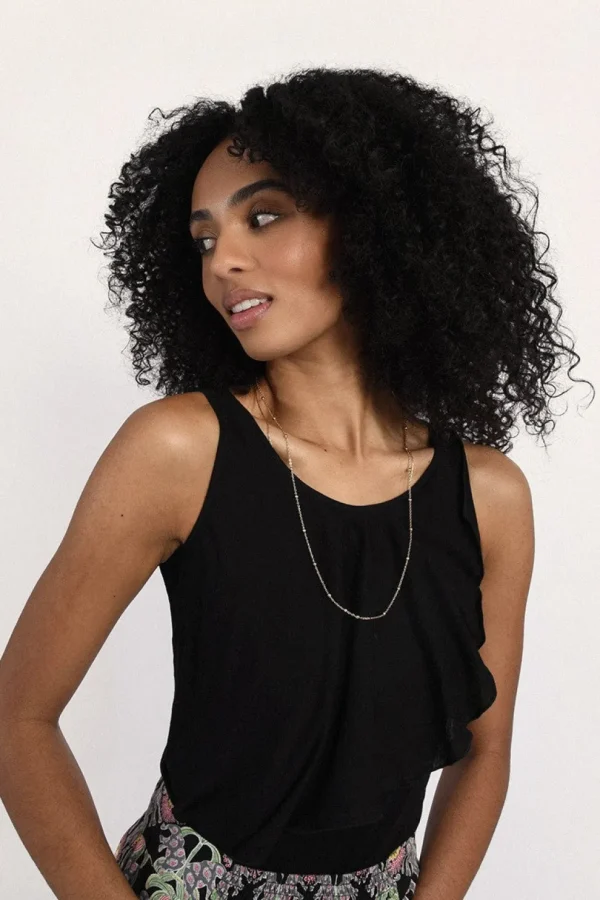 Asymmetric Overlay Tank Top - Black