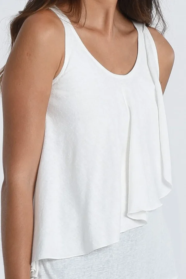 Asymmetric Overlay Tank Top - White