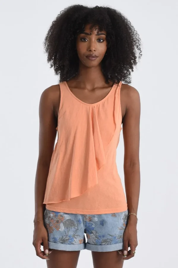 Asymmetric Overlay Tank Top - Apricot