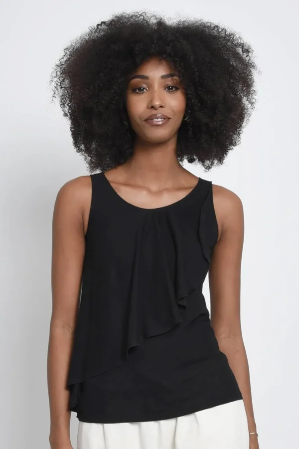 Asymmetric Overlay Tank Top - Black