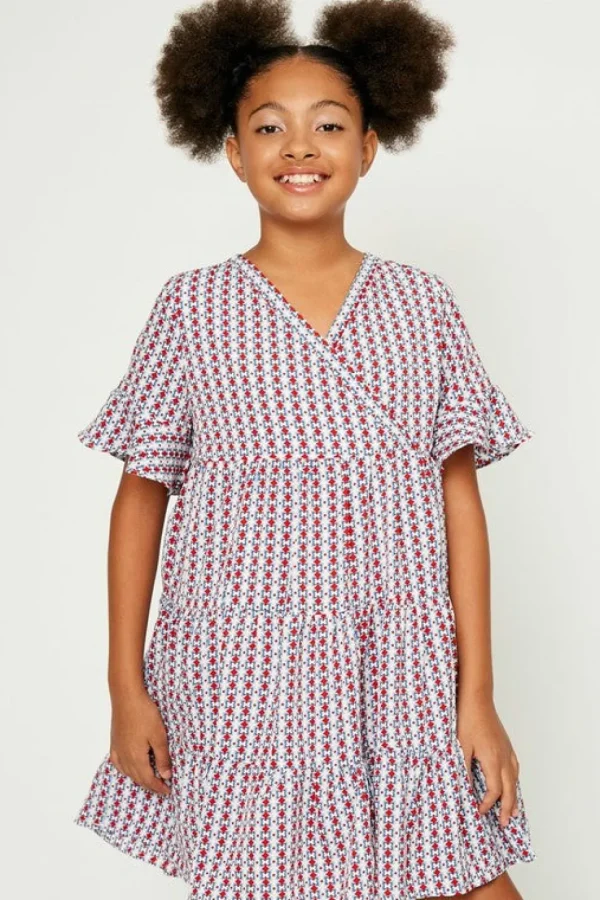 Banded Surplice Neckline Print Dress