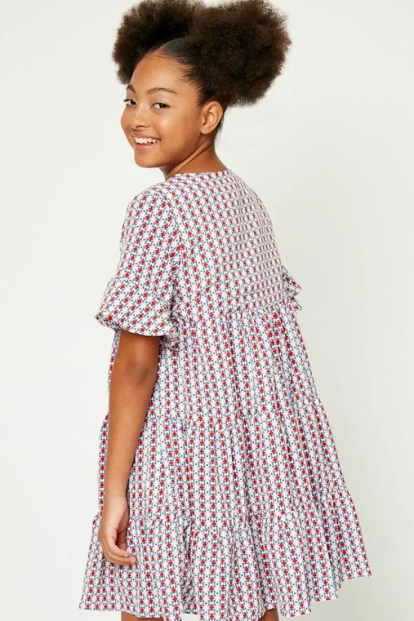 Banded Surplice Neckline Print Dress