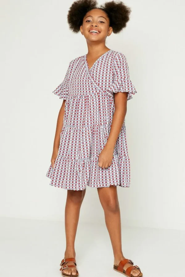 Banded Surplice Neckline Print Dress