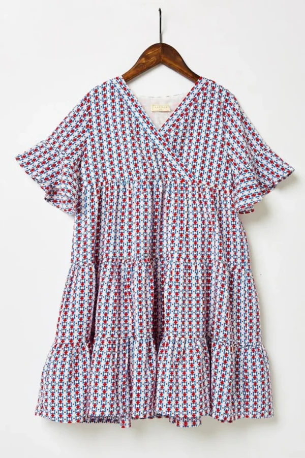 Banded Surplice Neckline Print Dress