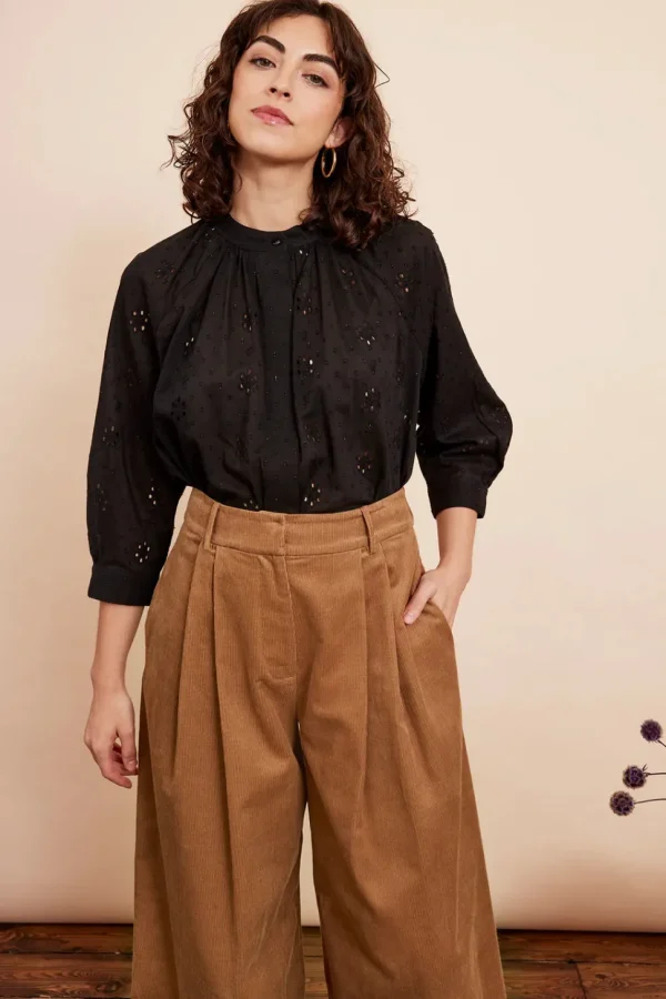 Bianca Lurex Broderie Black Blouse