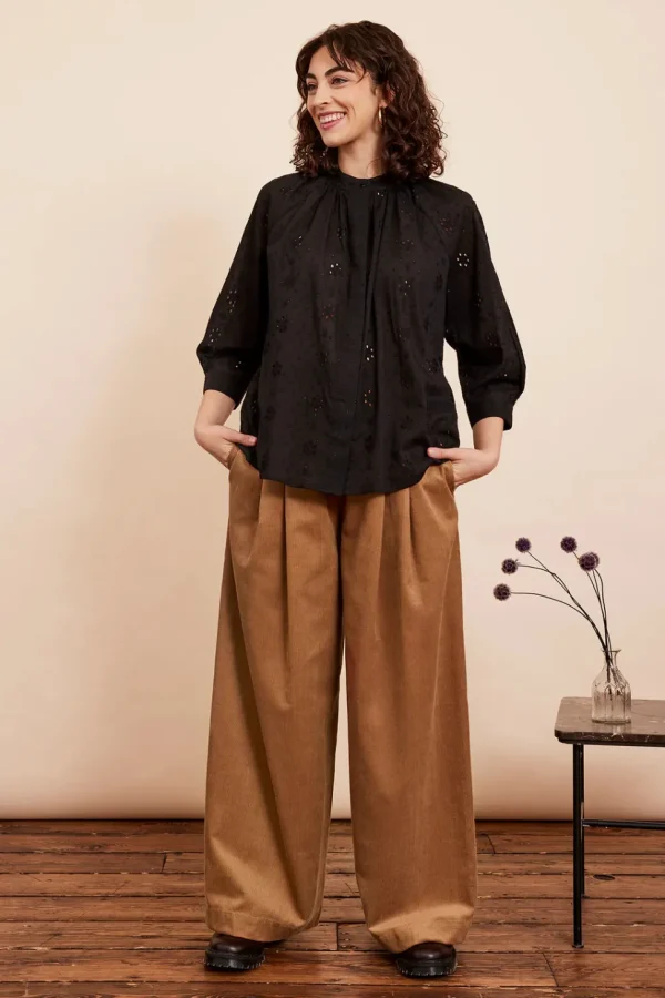 Bianca Lurex Broderie Black Blouse
