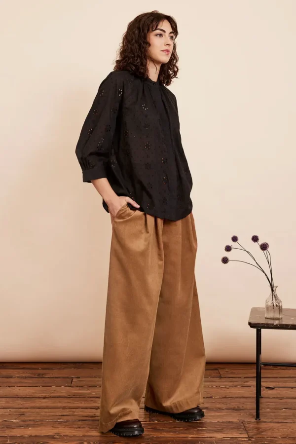 Bianca Lurex Broderie Black Blouse