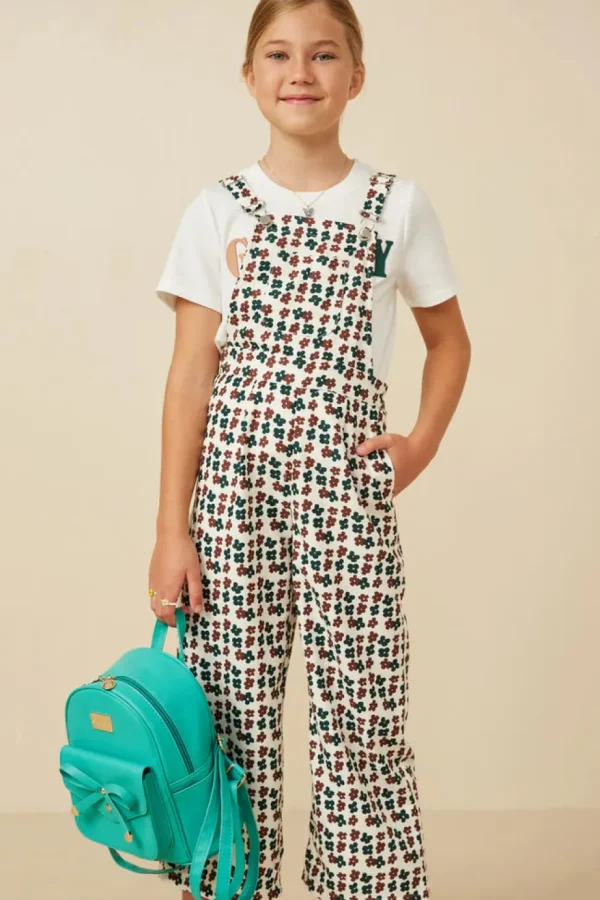 Brushed Floral Print Overalls