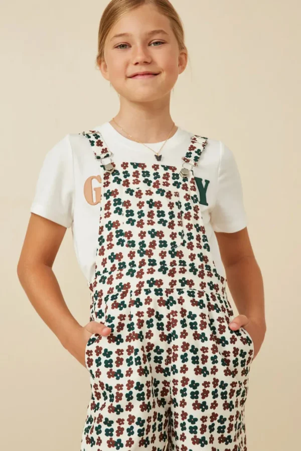 Brushed Floral Print Overalls