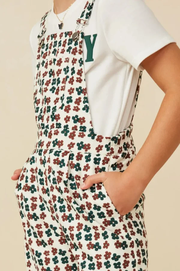 Brushed Floral Print Overalls
