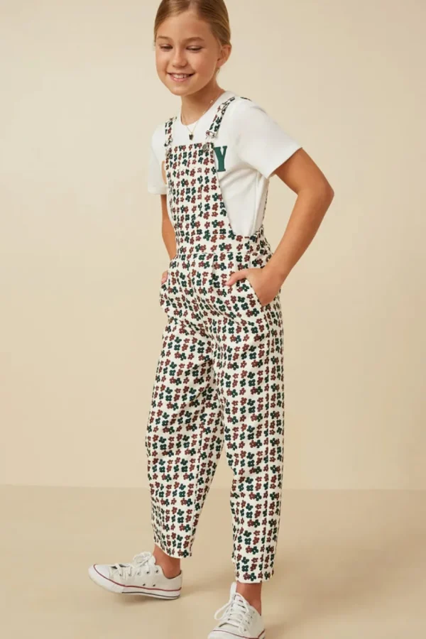 Brushed Floral Print Overalls