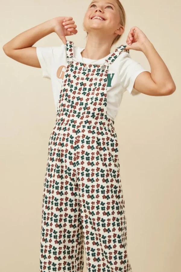 Brushed Floral Print Overalls