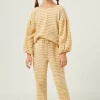 Brushed Stripe Puff Sleeve Knit Top