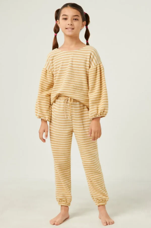 Brushed Stripe Puff Sleeve Knit Top