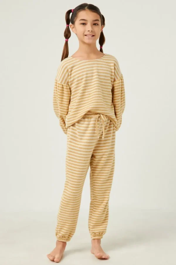 Brushed Stripe Puff Sleeve Knit Top