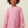 Brushed Textured Floral Embroidered Sweatshirt
