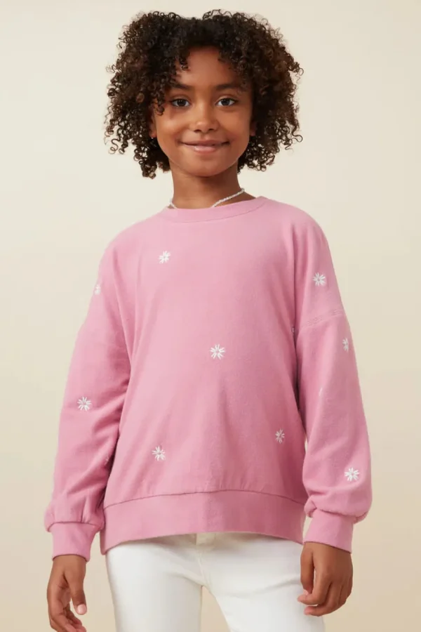 Brushed Textured Floral Embroidered Sweatshirt