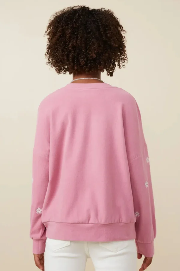 Brushed Textured Floral Embroidered Sweatshirt