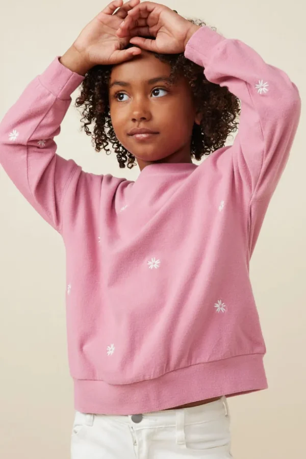 Brushed Textured Floral Embroidered Sweatshirt