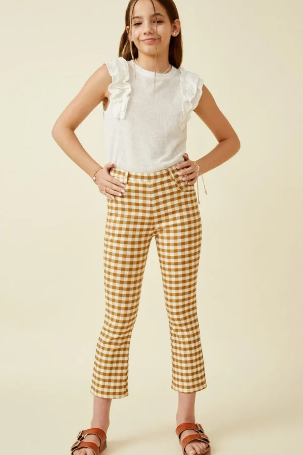 Button Closure Checkered Pants