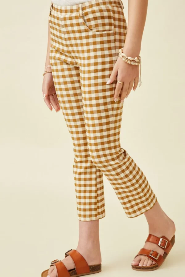 Button Closure Checkered Pants