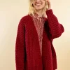 Cable Cardigan - Dark Red