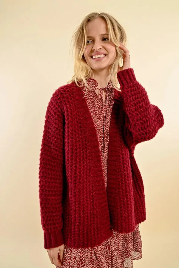 Cable Cardigan - Dark Red