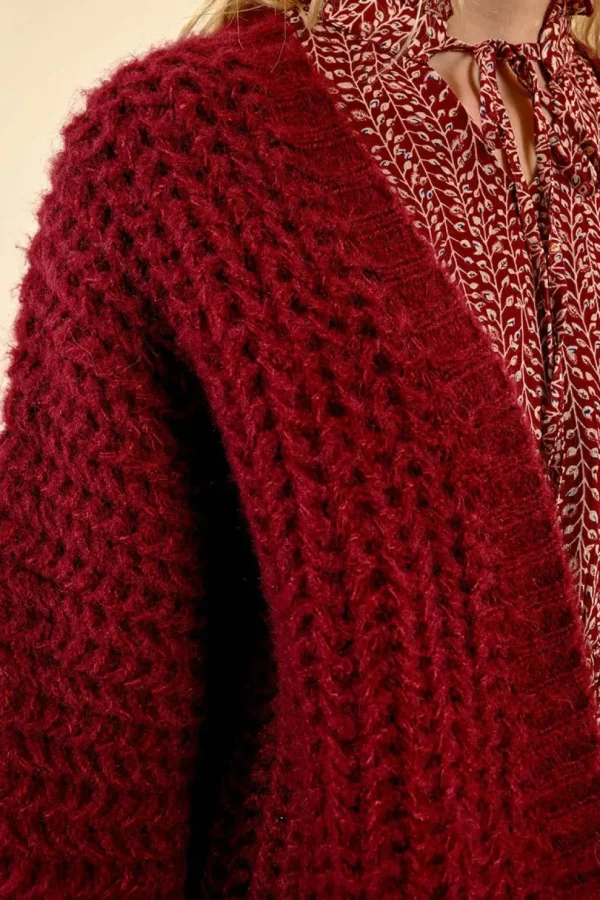 Cable Cardigan - Dark Red