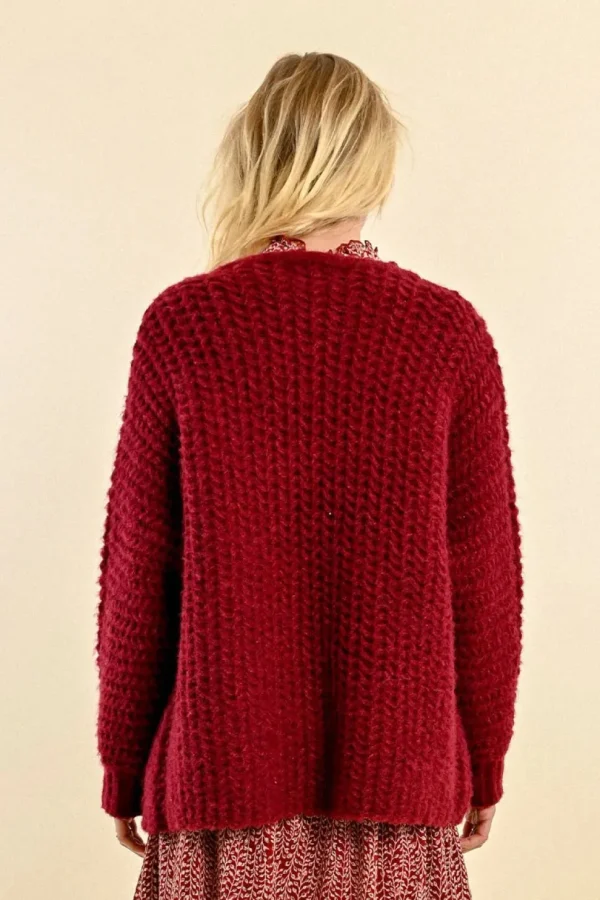 Cable Cardigan - Dark Red