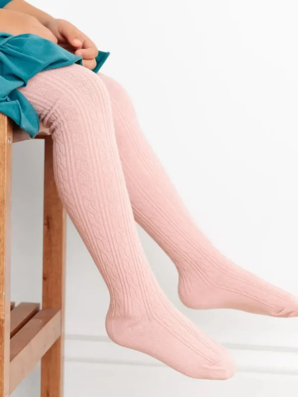Cable Knit Tights - Blush