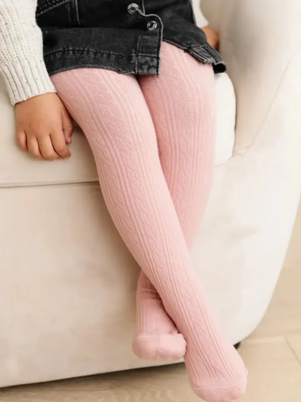 Cable Knit Tights - Blush
