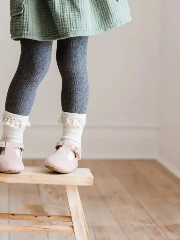 Cable Knit Tights - Charcoal