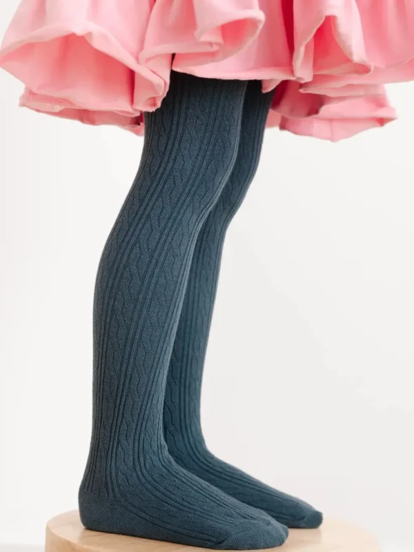 Cable Knit Tights - French Blue