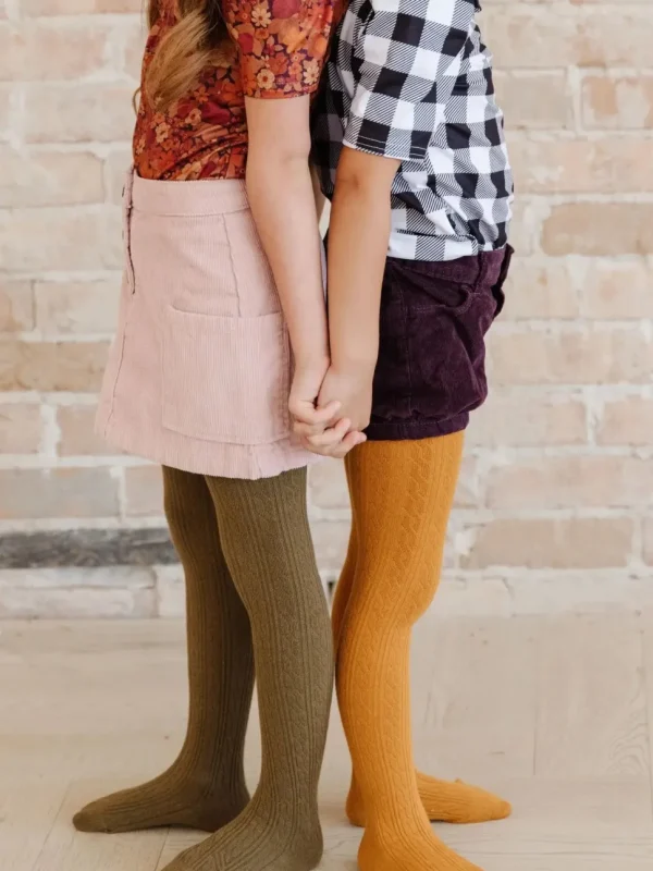 Cable Knit Tights - Mustard