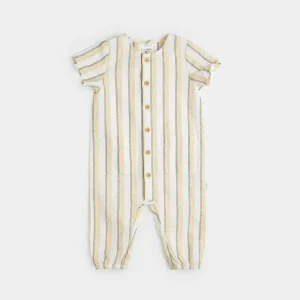 Canary Striped Cross Hatch Linen Playsuit