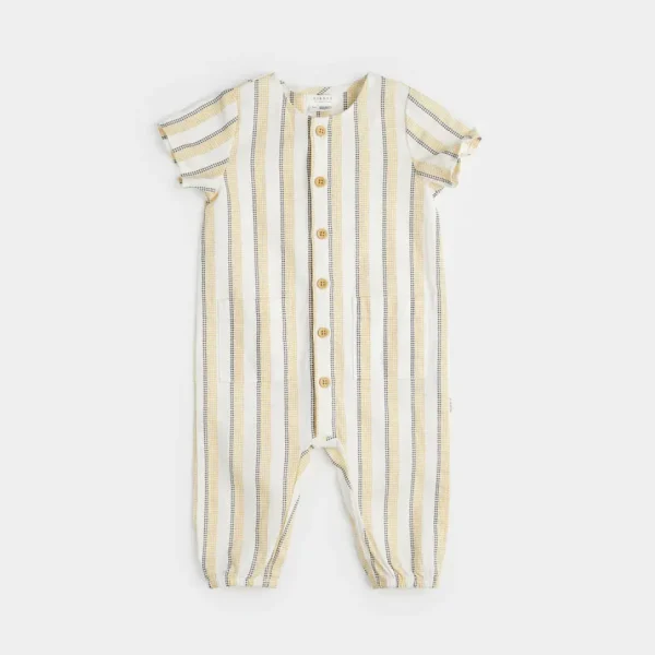Canary Striped Cross Hatch Linen Playsuit