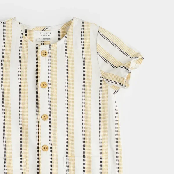 Canary Striped Cross Hatch Linen Playsuit