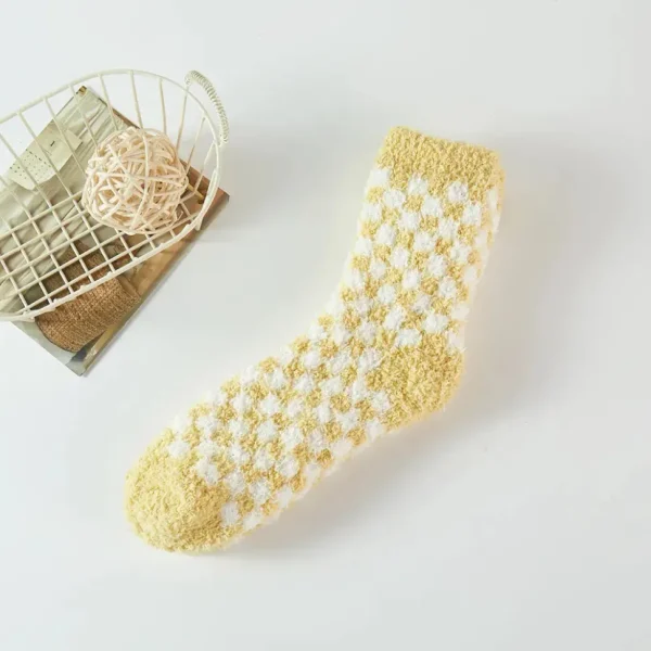 Checkerboard Pattern Fuzzy Winter Socks - Several Colors