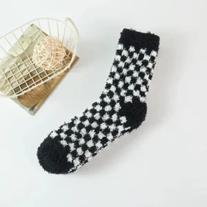Checkerboard Pattern Fuzzy Winter Socks - Several Colors
