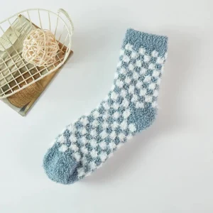 Checkerboard Pattern Fuzzy Winter Socks - Several Colors
