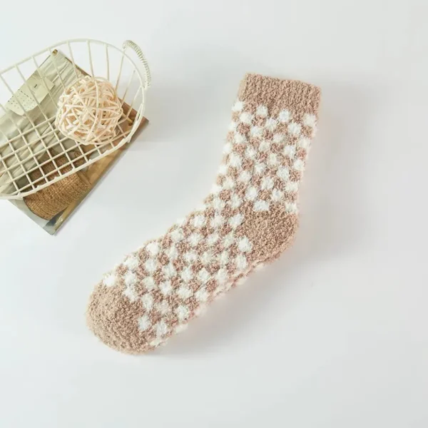 Checkerboard Pattern Fuzzy Winter Socks - Several Colors